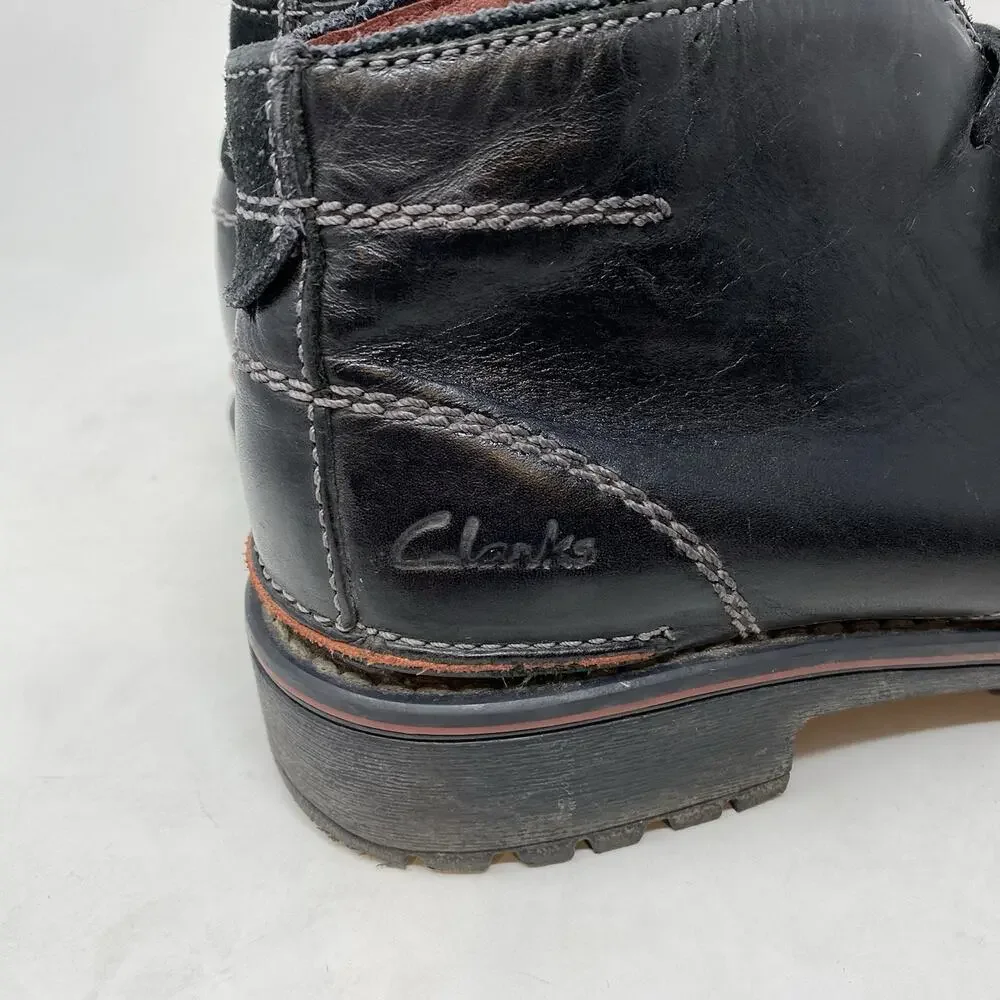 Clarks Chukka Ankle Boots Size 8 Black Leather Rugged Distressed Lug Sole